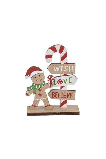 Jumbo Decoratiune din Lemn Acadea Om de Turta Dulce "Wish Love Believe" 15cm