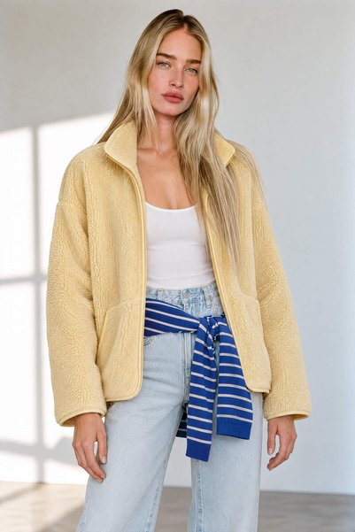 Sue Store Κίτρινο βελούδινο φούτερ με φερμουάρ σε μεγάλο μέγεθος