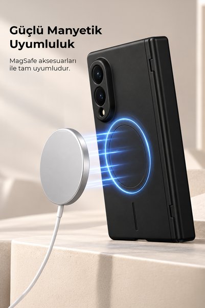 bbtech Samsung Galaxy Z Fold 8 ile Uyumlu MagSafe Özellikli Entegre Ekran Koruyuculu Sert Kılıf