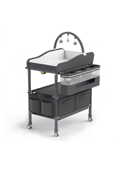 LATAFAH Lattafa Foldable Diaper Changing Table with Storage Shelves, Dark Grey