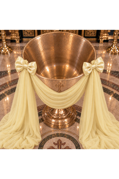 LoreBebe LORE BEBE baptismal font decoration, yellow tulle, baptismal font ar...