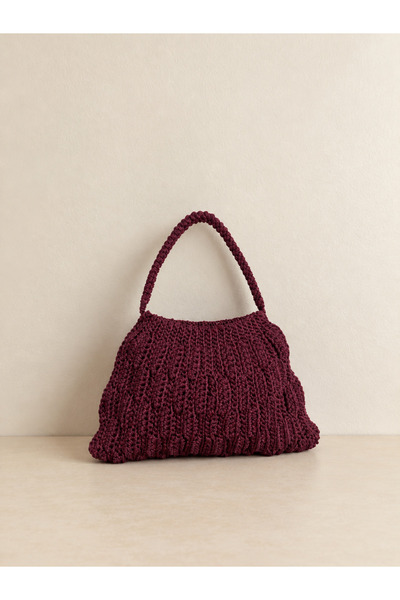 Generic Brand Burgundy Knitted Women's Handbag – Handmade Look Textured Desig...