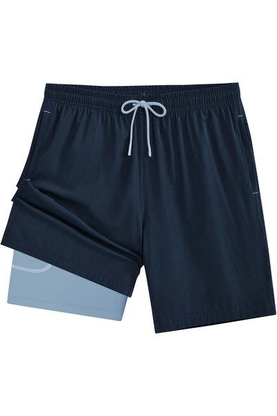 Generic Men's Swim Trunks 2 in 1 Board Shorts Quick Dry Swim Shorts with Zipp...