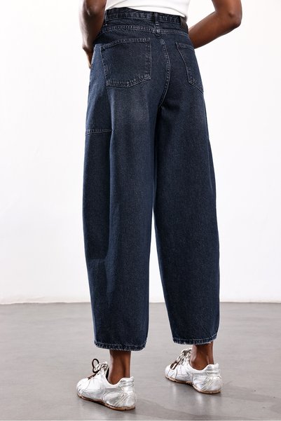 5in1Canpolat Koyu Mavi Dikiş Detaylı Barrel Jean 557