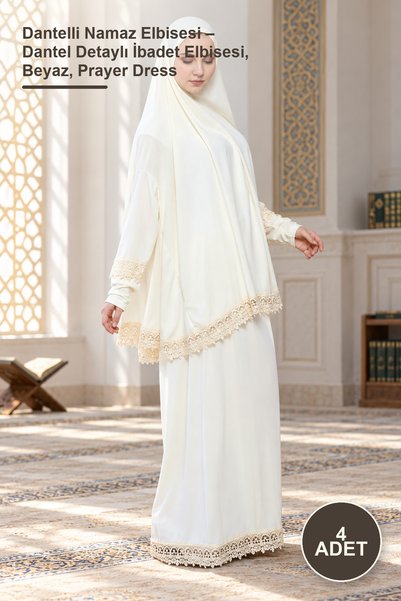 Yenilig 4 Pieces Lace Prayer Dress – Lace Detailed Worship Dress, White, Pray...