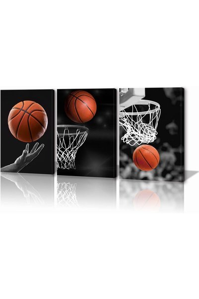 Generic 3 قطع من لوحات فنية رياضية لكرة السلة باللونين الأسود والأبيض - ملصق ...