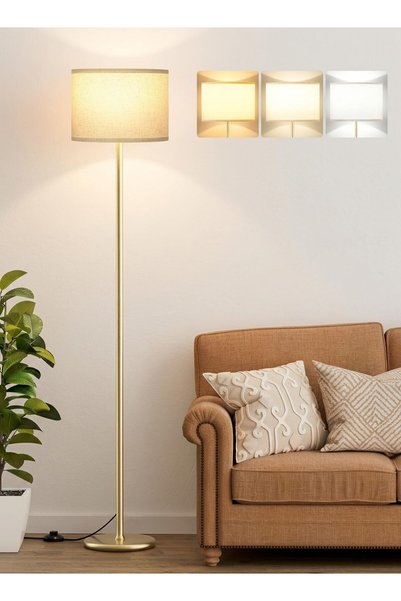 Generic مصباح أرضي ذهبي عصري مع مصباح LED مدمج، ثلاثة درجات حرارة لونية، مصبا...