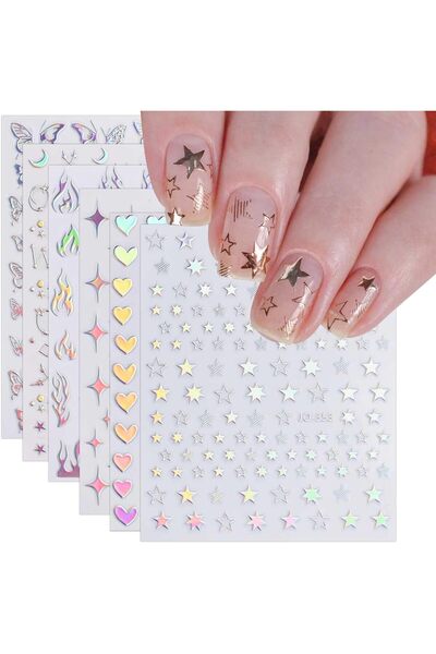 ALMEKAQUZ 9 Sheets Holographic Nail Art Stickers Decals Self-Adhesive Pegatin...