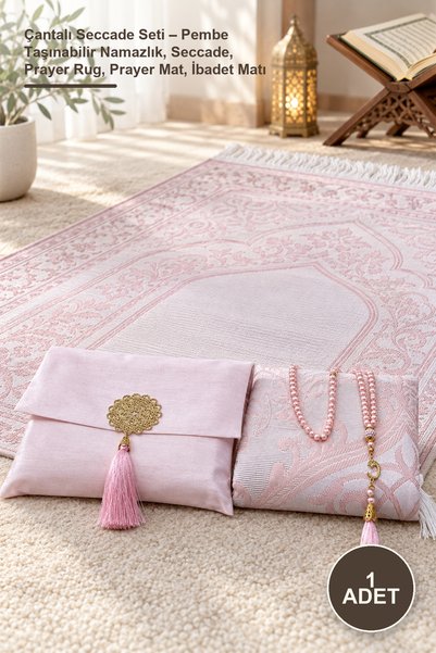 Yenilig 1 Piece Prayer Mat Set with Bag – Pink Portable Prayer Mat, Prayer Ru...
