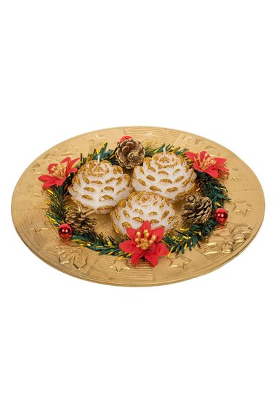 OEM Christmas Decorative Plate with 3 Golden Candles Santa Claus 24cm