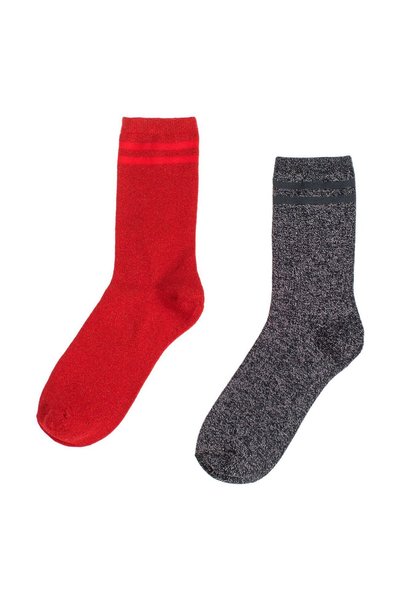 OEM Sosete Negre Rosii Lurex de Craciun pentru Femei (36-40) - 2 perechi
