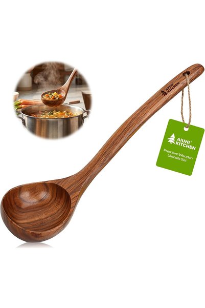 Generic 12.6″ Larger Wooden Ladle for Cooking, Long Handle Soup Spoon, Durabl...