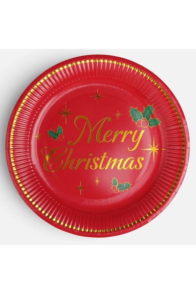 OEM Set 30 Farfurii din Hartie pentru Petrecere Rosii Merry Christmas Ø23cm