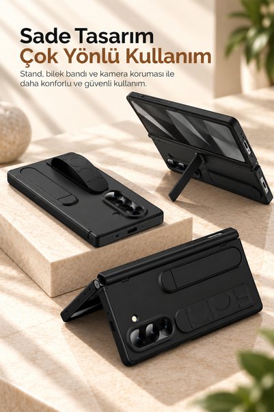 bbtech Samsung Galaxy Z Fold 7 ile Uyumlu MagSafe Özellikli Standlı Bilek Askılı Kılıf