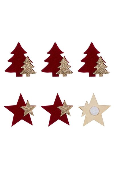 OEM Decorative Christmas Figures Trees and Stars Made of Wood Burgundy Velvet...
