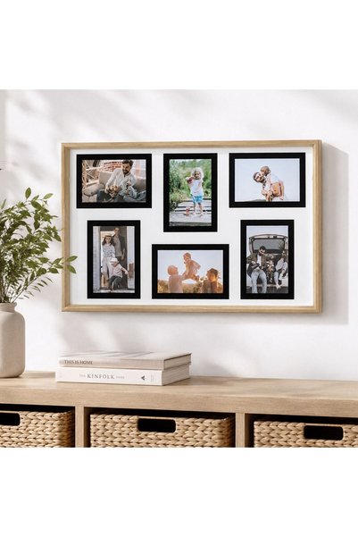 OEM Rama Foto Colaj Bej cu Suprafata din Sticla pentru 6 Fotografii 55x35x3cm
