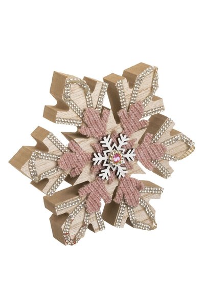 OEM Decoratiune de Craciun Fulg din Lemn cu Imitatie de Blana Roz Nude & Stra...