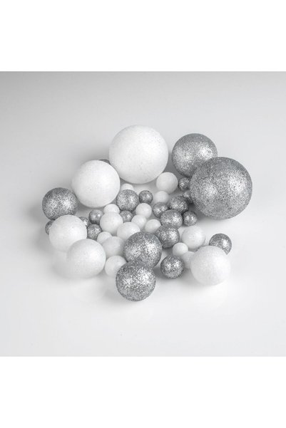 OEM Globuri Decorative din Spuma Albe Argintii cu Glitter de Craciun - 12g