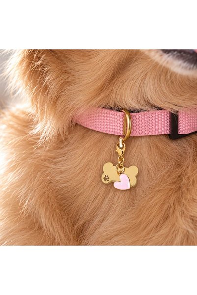 OEM Pandantiv Os Auriu cu Inima Roz pentru Animale de Companie 3x1,5cm