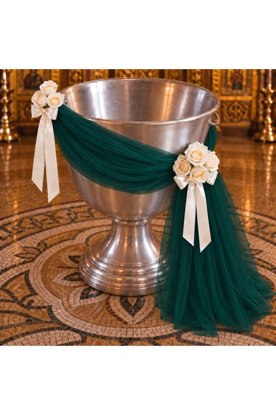 LoreBebe Decor pentru cristelnita de botez LORE BEBE, tulle verde, aranjament...