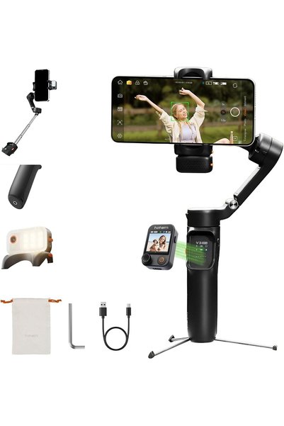 Hohem iSteady V3 Ultra Mobile Gimbal، شاشة لمس 1.22 بوصة، تتبع بالذكاء الاصطن...