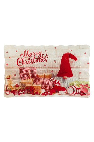 OEM Platou de Craciun din Sticla Gnome Cadouri "Merry Christmas" 25x15cm
