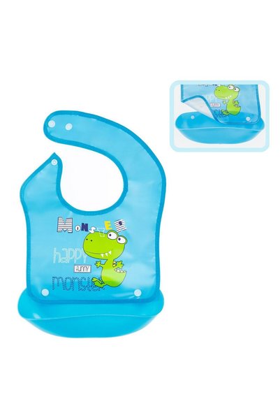 OEM Baveta cu Colector de Alimente Verde Portocaliu Dinozaur 24x31cm