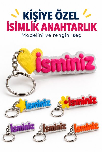 Tovo Craft Kişiye Özel İsimlik Anahtarlık, 5 Model ve 6 Renk Seçenekli 3D Bas...