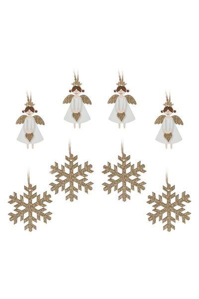 OEM Ornamente Brad de Craciun Inger Fulg din Lemn cu Glitter Auriu 5cm-5.5cm ...