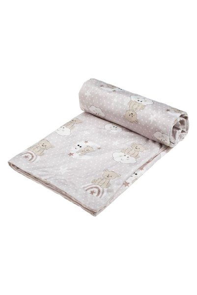 OEM Patura Velvet Ecru cu Doua Fete Ursulet pentru Bebelusi 90x80cm