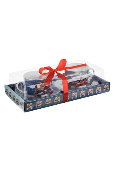 OEM Set Cesti de Craciun din Portelan Albastru cu Ursulet & Farfurie 200ml - ...