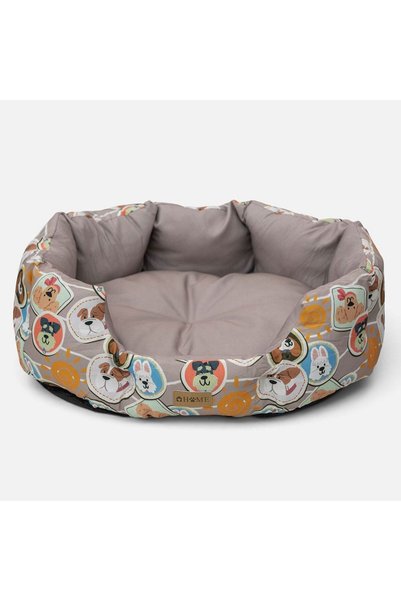 OEM Culcus Rotund pentru Caini Bej cu Figurine 71x55,5x25,5cm