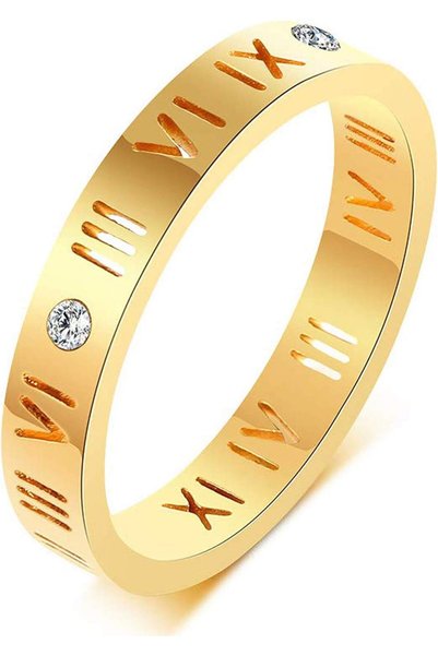 Be Special Inel inox auriu cu cifre romane si zirconii 16,9 mm (6,5 US) 53 mm...