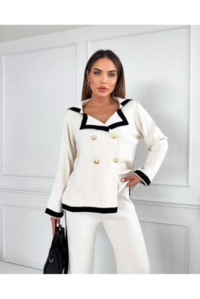 hiraz fashion بدلة نسائية بيضاء مكونة من قطعتين بأزرار