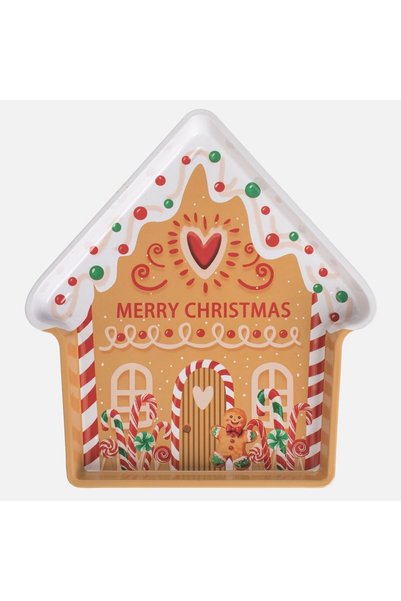 OEM Farfurie Decorativa de Craciun Metalica Bej Casa Candy 24x26cm