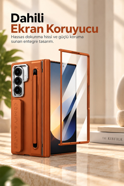 bbtech Samsung Galaxy Z Fold 7 ile Uyumlu MagSafe Manyetik Özellikli Standlı Entegre Kalem ve Ekran Koruyuculu Premium Kılıf
