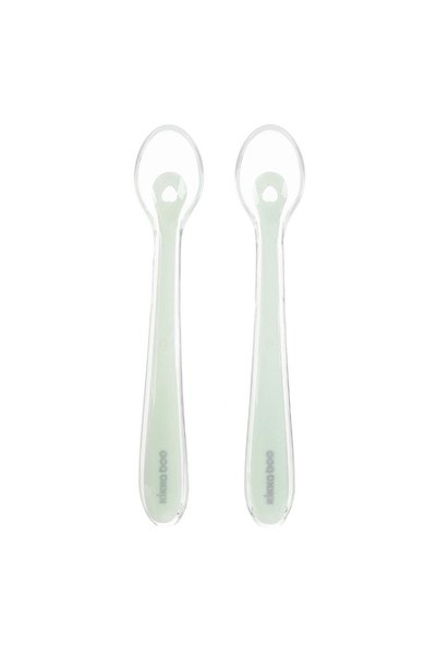 OEM Lingurite din Silicon Verde Menta cu Husa Kikka Boo - 2buc