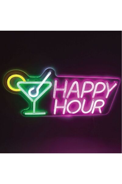 OEM Φωτιστικό LED Νέον Πράσινο, Λευκό & Κίτρινο  "Happy Hour " Κοκτέιλ 43x21εκ.