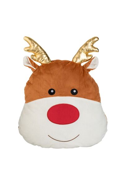 OEM Christmas Decorative Pillow Reindeer Figurine with Gold Foil Antlers 34x37cm