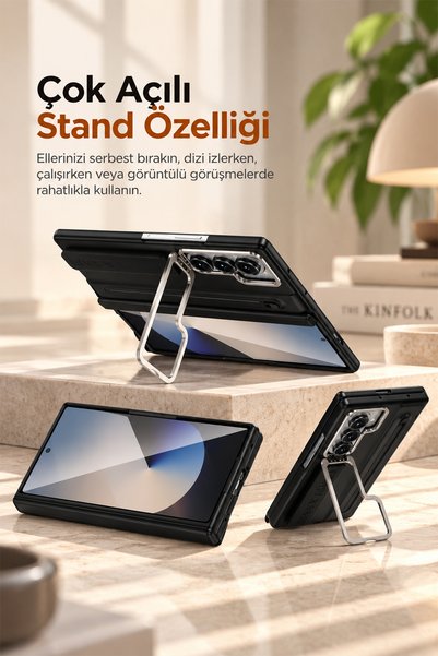 bbtech Samsung Galaxy Z Fold 8 Ultra ile Uyumlu MagSafe Manyetik Özellikli Standlı Entegre Kalem ve Ekran Koruyuculu Premium Kılıf