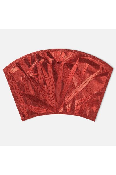 OEM Suport Farfurie de Craciun Diamond Rosu cu Frunze in Relief 45x27cm