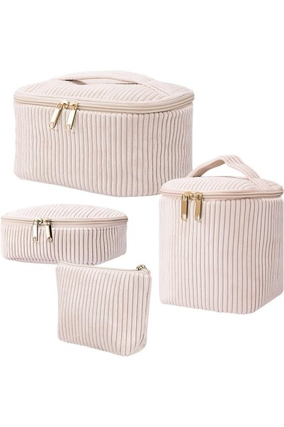 KOWVOWZ 4PCS Makeup Bag, Corduroy Makeup Bag Set Travel Toiletry Bags, Cosmet...