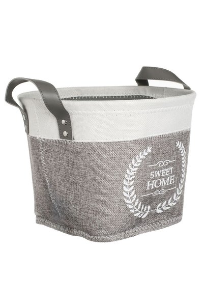 OEM Cos de Depozitare Textil Gri Bej cu Manere "Sweet Home" Ø30x20cm