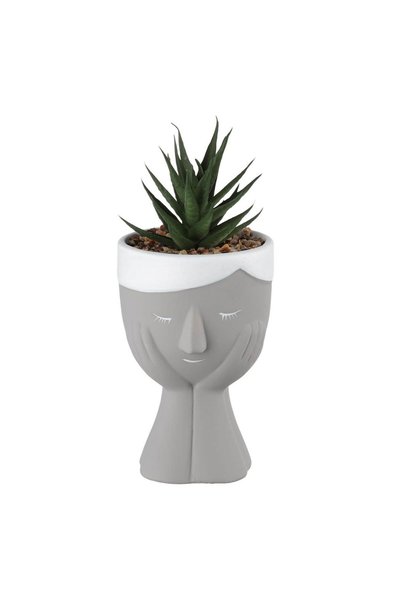 OEM Ghiveci Decorativ Fata Gri cu Planta Artificiala Ø7.8x18cm
