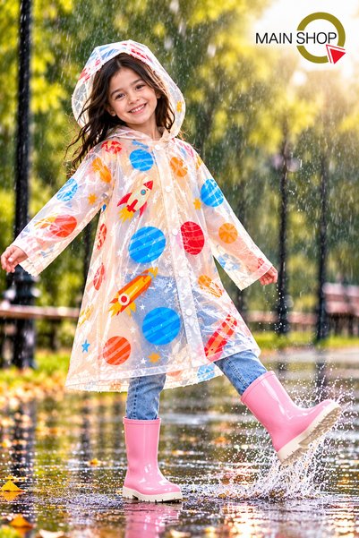 MAİN SHOP 6-7 and 8-9 Year Old Children's Raincoat with Hood, Waterproof, Tra...
