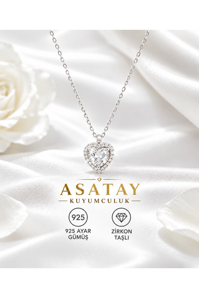 ASATAY 925 Ayar Gümüş Zirkon Taşlı Aşk Işıltısı Tasarımlı Gümüş Kadın Kolye S...