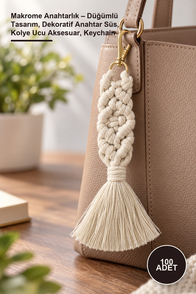 Yenilig 100 Pieces of Macrame Keychain – Knotted Design, Decorative Key Ornam...