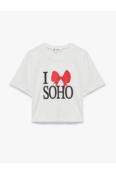 Koton Comfortable Fit Short Sleeve Crew Neck Cotton Bow Print T-Shirt