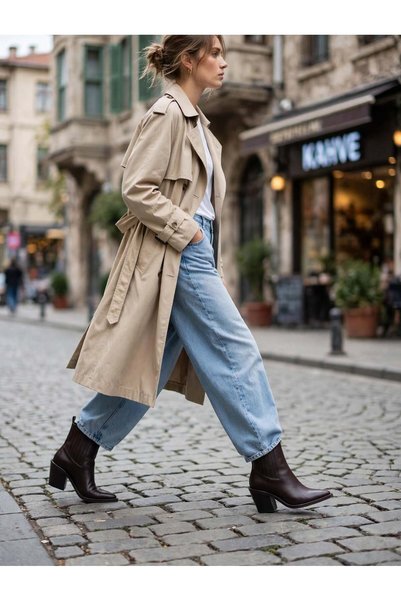 Trendlov SIENA Bordo Süet Texas Bot - 7 cm Blok Topuklu Kadın Western Bot