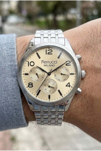 Ferrucci Classic and Modern Men's Wristwatches |   41 mm Steel Strap, Gold Dial